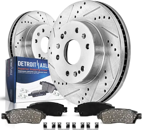 Vista 63 de Detroit Axle - Rotores de freno delanteros perforados y ranurados + repuesto de pinza de freno lateral del conductor para Honda Odyssey Acura MDX