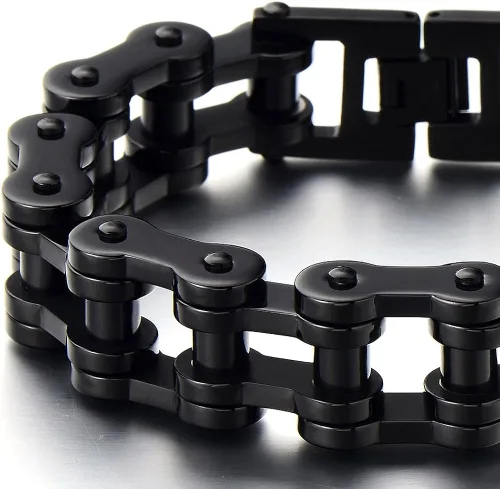 Vista 3 de Pulsera de cadena de motocicleta resistente para hombre, de acero inoxidable, color plateado, pulido