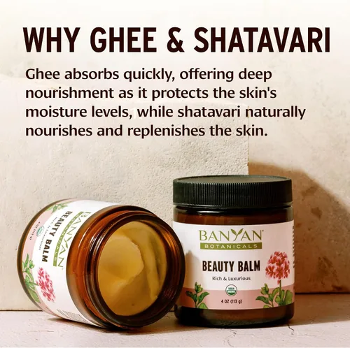 Vista 5 de Banyan Botanicals Bálsamo de belleza – Hidratante orgánico facial y corporal con shatavari y ashwagandha – Crema rica de noche, bálsamo de manos