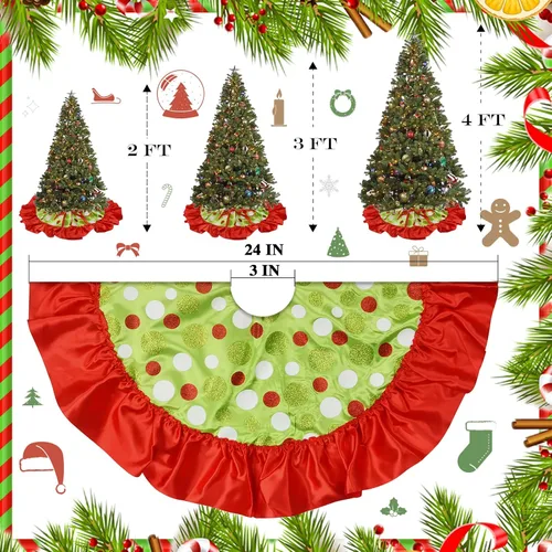 Vista 9 de Yuboo 24" Falda de árbol de Navidad de puntos rojos y verdes - Falda de árbol de mesa pequeña con volantes, tapete de árbol de Navidad mini