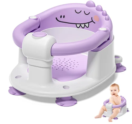 Vista 9 de Asiento de baño para bebés de 5 meses en adelante, asiento de baño antideslizante para sentarse, cojín suave y diseño compacto, asiento de bañera