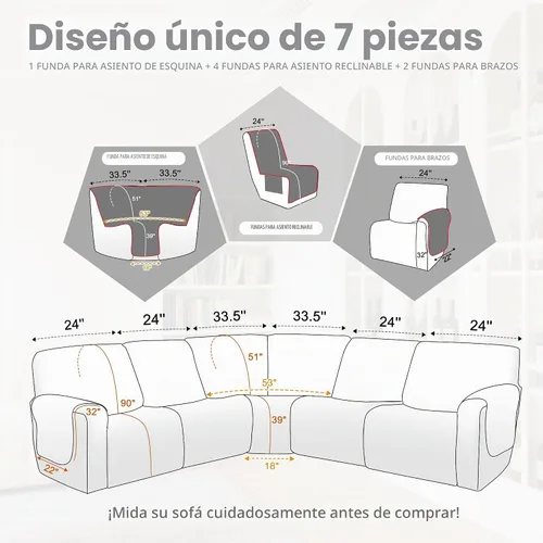 Vista 3 de Fundas impermeables para sofá reclinable seccional en forma de L, 7 piezas, antideslizantes, lavables, juego de fundas reclinables para mascotas