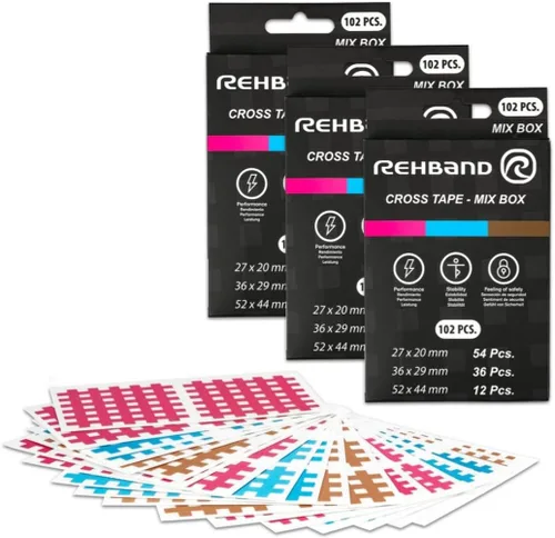 Vista 7 de Rehband Crosstape 102 unidades, cinta de celosía cruzada en diferentes colores y tamaños, parches de acupuntura para deportes y vida cotidiana