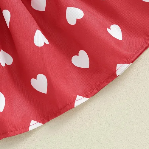 Vista 6 de Conjunto de 2 piezas para el día de San Valentín para bebé niña, mameluco de manga larga con tirantes de encaje y corazón, 2 piezas para otoño e