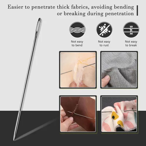 Vista 3 de Paquete de 20 agujas de coser largas, agujas largas para manualidades, agujas de costura de ojos grandes, agujas de muñeca de 6.8 pulgadas/6.9 in
