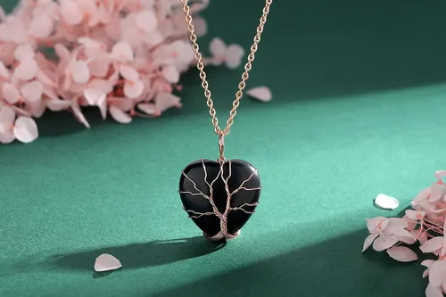 Vista 3 de Collar de cristal de cuarzo curativo para mujer, regalo del día de la madre, corazón de cuarzo, Obsidiana
