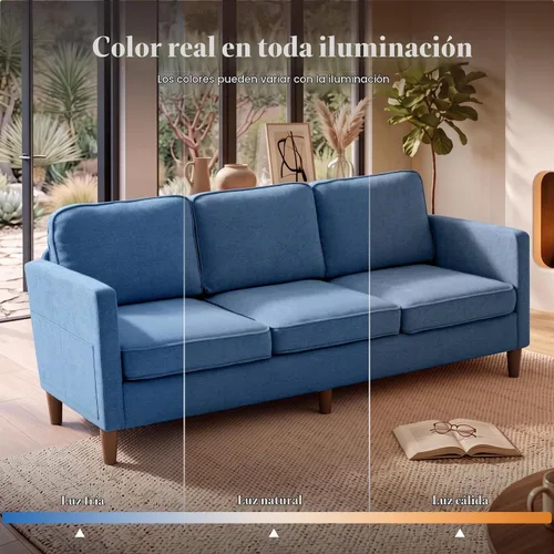 Vista 7 de Kingfun - Sofá de chenilla de 80 pulgadas, sofá de 3 plazas, sofás modernos de mediados de siglo con patas de madera maciza para sala de estar