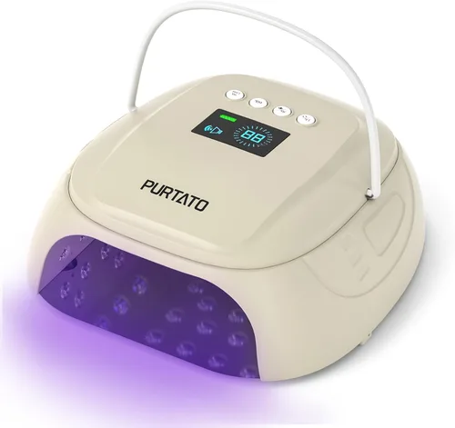 Vista 8 de Purtato Lámpara de uñas LED UV recargable inalámbrica de 126 W con gran espacio, mango y reposapiés, secador de uñas de gel de curado rápido con 4