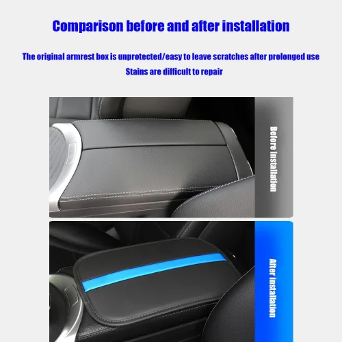 Vista 6 de Tapete para reposabrazos de automóvil, funda de cuero sintético, cubierta de consola central universal, impermeable, accesorios interiores de Azul