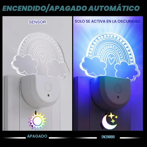 Vista 4 de Rossesay - 2 luces de noche arcoíris para niños, enchufables a la pared, 8