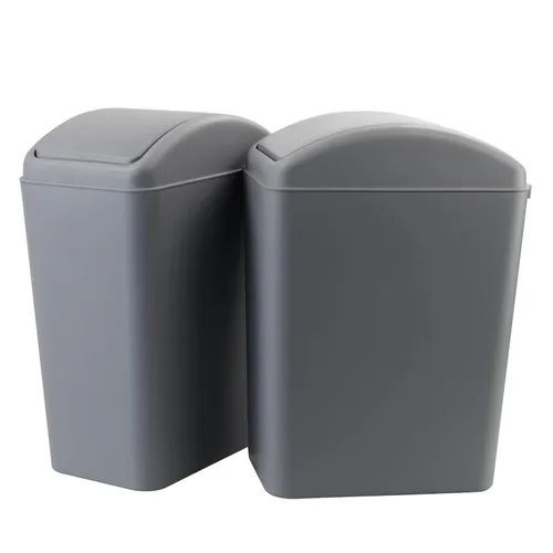 Vista 8 de Cubo de basura con tapa oscilante para cocina, 4 galones/16 L, color gris, paquete de 2