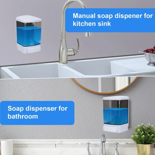 Vista 5 de Dispensador de jabón para montaje en pared, 33.8 oz/33.8 fl oz, dispensador de jabón manual comercial montado en la pared para baño, cocina, hotel