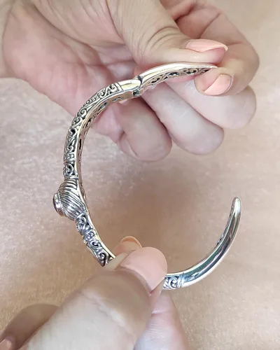 Vista 4 de Pulsera de plata de ley étnica de Bali con piedra de amatista B1, Plata de ley Plata, Amatista