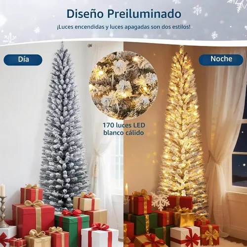 Vista 6 de Árbol de Navidad artificial de 6 pies, árbol de Navidad preiluminado con 120 luces LED, ramas con bisagras y soporte de metal para decoración