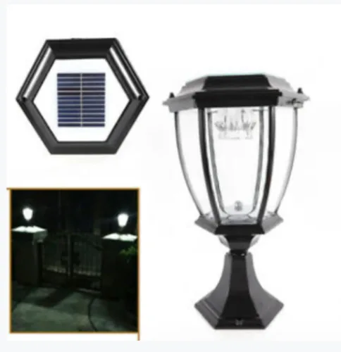Vista 5 de Lámpara de poste de jardín de 2 piezas de 5 W LED de energía solar para exteriores, impermeable, negro, ahorro de energía para césped, jardín