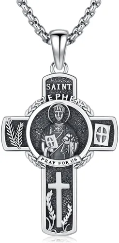 Vista 64 de 925 Sterling Silver Patron Saint Amulet Necklace for Men Women plateado