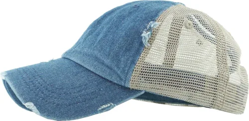 Vista 4 de MIRMARU Gorra de béisbol para mujer, de algodón lavado, con malla en la espalda, moño alto desordenado