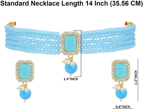 Vista 2 de Efulgenz Indian Jewelry Bollywood Crystal Choker Necklace Earrings Wedding Jewelry Set for Women Girls