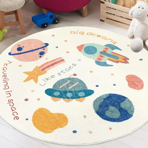 Vista 3 de ABREEZE Tapete redondo de juego para niños, de 4 pies, de lana sintética, esponjoso, tapete para puerta de guardería, tapete de felpa suave
