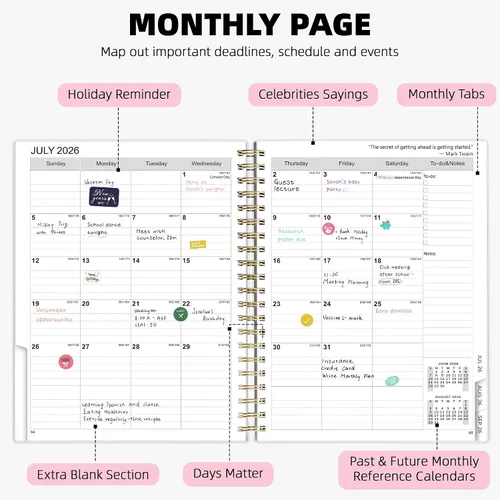 Vista 3 de Ospelelf Agenda 2026 2027, calendario semanal y mensual encuadernado en espiral, suministros de oficina A4 para mujeres y hombres, cubierta de PVC