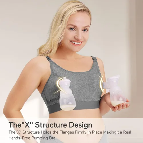 Vista 2 de Momcozy Hands Free Pumping Bra, Adjustable Breast-Pumps Holding and Nursing Bra, Pumping & Nursing Bra in One