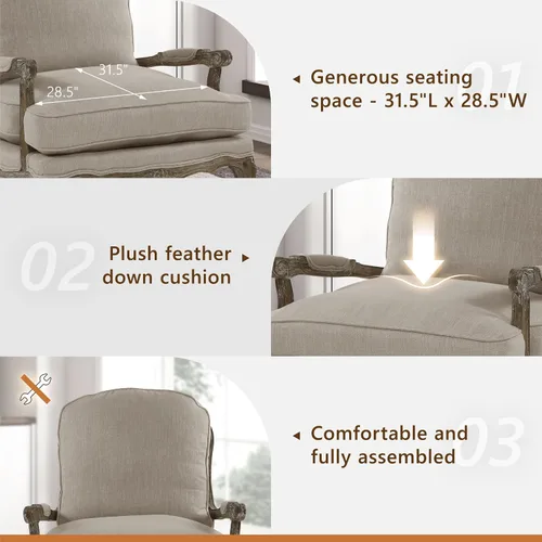 Vista 5 de Lexicon French Country Wood Accent Chair, Carved Frame, Neutral