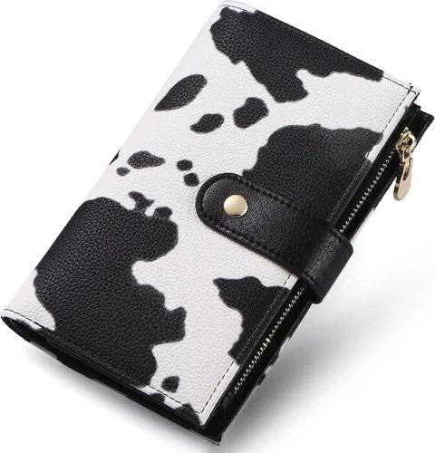 Vista 16 de yiijay Cartera para mujer con bloqueo RFID, de cuero vegano, triple pliegue, tarjetero para tarjetas de crédito, cartera de viaje con soporte