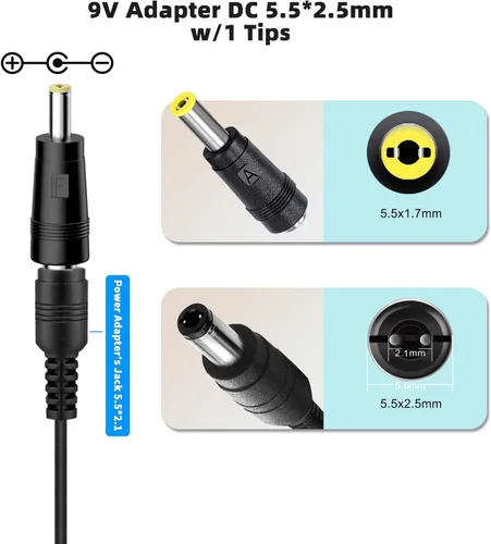 Vista 2 de Adaptador de corriente de cargador Casio de 9V AC/DC compatible con Casio Piano AD-5 AD-5MU, teclado Casio WK-200 WK-210 CT-360 CTK-496 CTK-500