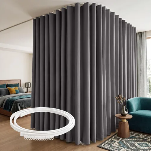 Vista 11 de RYB HOME Cortina de puerta con guía de techo, cortinas opacas de privacidad para puerta francesa, dormitorio, sala de estar, ventana de bahía