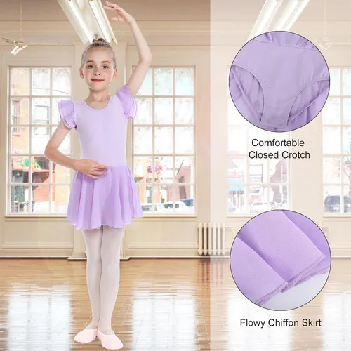Vista 6 de HiDance Leotardos de ballet para niñas, vestido de baile de bailarina, leotardos de ballet con falda