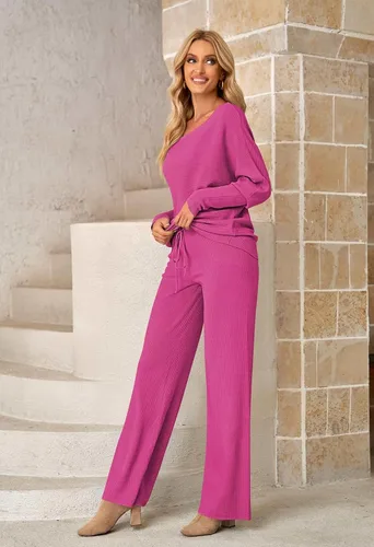 Vista 6 de Fixmatti Conjunto deportivo de 2 piezas para mujer, suéter de cuello alto, pantalón de pierna ancha