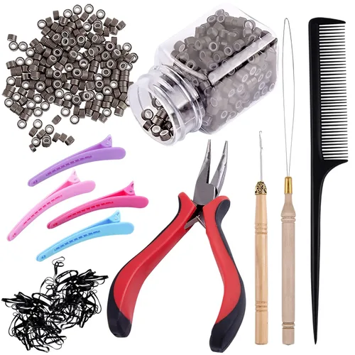 Vista 8 de Duufin Kit de herramientas de extensión de cabello 500 piezas de cuentas Negro