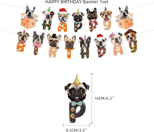 Vista 4 de Decoraciones de fiesta de bulldog francés, recuerdos de fiesta, incluye fondo de 3.2 x 4.9 pies, lindo cartel temático de bulldog inglés francés