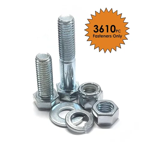 Vista 2 de Kit surtido de 3,610 piezas métricas 10.9 gruesas con tornillos de tapa hexagonal, tuercas hexagonales, tuercas de nailon y arandelas. Solo