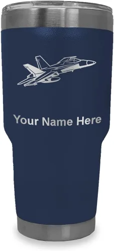 Vista 36 de LaserGram Taza aislada al vacío de 20 onzas, Fighter Jet 2, grabado personalizado incluido (negro)