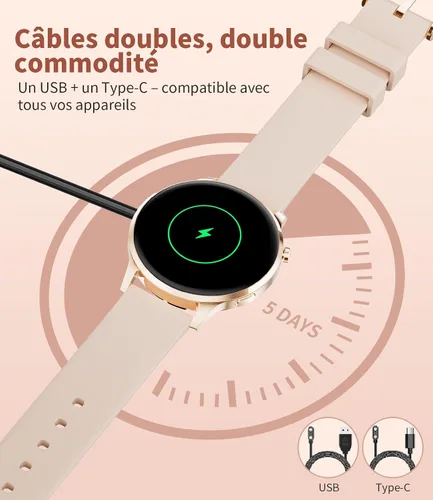 Vista 6 de SUNKTA Reloj inteligente para mujer, 0.311 in, ultrafino, 1.32 pulgadas, AMOLED, Bluetooth, llamada, rosa, elegante, para Android iOS, frecuencia