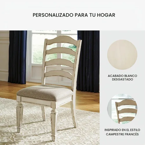 Vista 8 de Signature Design by Ashley Realyn - Juego de 2 sillas de comedor de madera, color blanco
