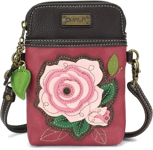 Vista 6 de CHALA Plant Life Collection - Bolso cruzado para teléfono celular, piel sintética, lona, multicolor, con correa ajustable Hongos marrones - Azul