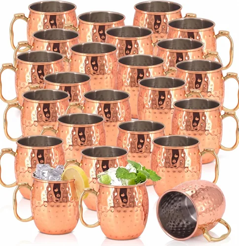 Vista 9 de Juego de regalo de cobre martillado de Moscú con tazas de acero inoxidable con soporte para el pulgar, juego de 12 popotes y 2 jiggers, ideal