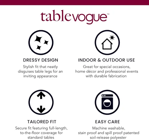 Vista 5 de Tablevogue Event Linens - Mantel ajustable de microfibra lavable de 6 pies para mesa rectangular de bufé, fiestas, cenas de vacaciones, granate
