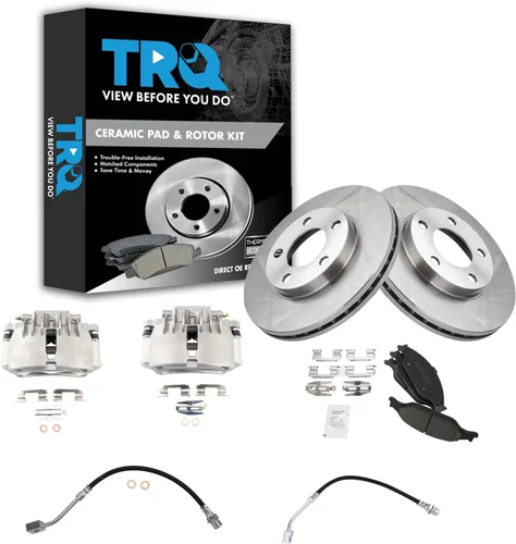 Vista 63 de TRQ Juego de pastillas de freno delanteras y rotores de cerámica, pinzas, mangueras, compatibles con Honda Odyssey 2005-2010