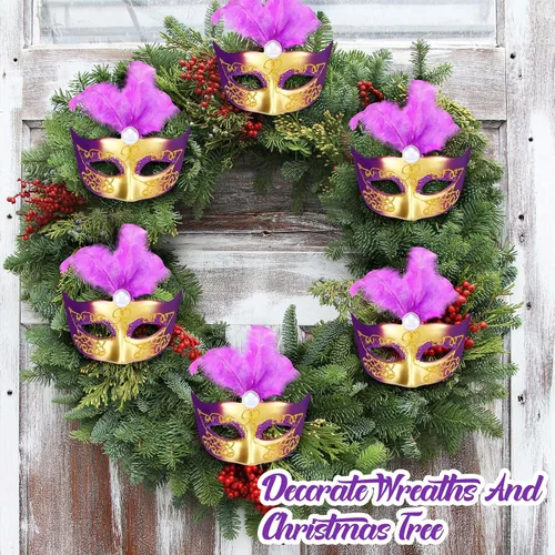 Vista 6 de 24 piezas de mini máscaras de máscaras, máscaras pequeñas para decoración de pasteles, Mardi Gras, centro de mesa veneciano para decoración