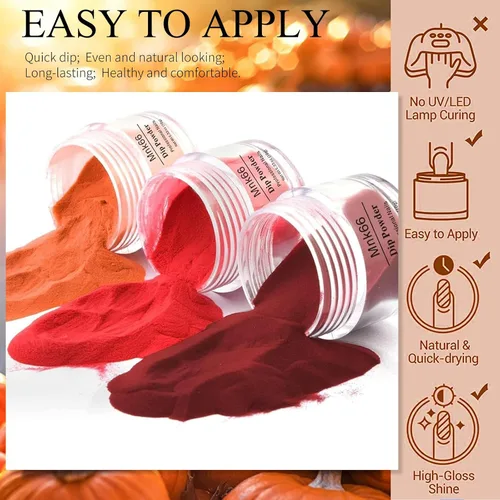 Vista 3 de Juego de polvo de inmersión de 6 colores, set de colores para uñas con vino tinto oscuro, rojo oscuro, naranja, set de polvo de inmersión para uñas