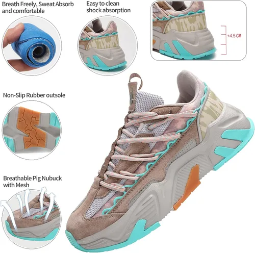 Vista 2 de Tenis de plataforma gruesa para mujer, antideslizantes, con cordones, para caminar