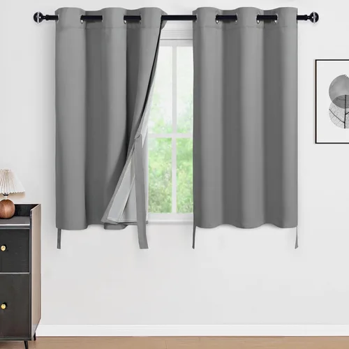 Vista 35 de DWCN - Cortinas 100% opacas para dormitorio con forro negro, cortinas de ventana de doble capa con aislamiento térmico que oscurecen toda la Azul