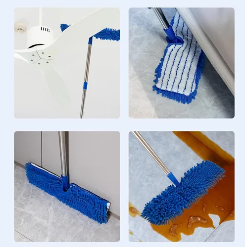 Vista 6 de Trapeador de polvo de microfibra para limpieza de suelos, almohadillas lavables de doble cara, mango de acero inoxidable ajustable