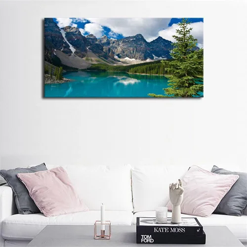 Vista 6 de yearainn Lienzo grande de Moraine Lake para pared, decoración de pared para dormitorio, imagen de montaña, lienzo, decoración de sala de estar