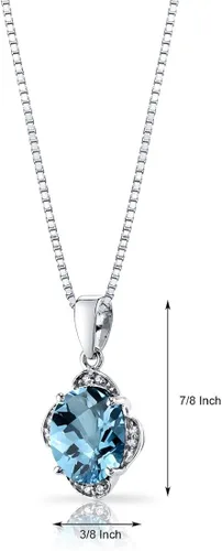 Vista 2 de Peora Colgante solitario vintage de topacio azul suizo y diamante para mujer, oro blanco de 14 quilates, piedra natal de piedras preciosas