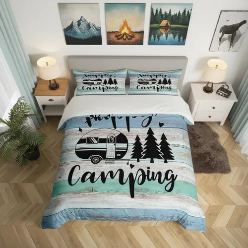 Vista 22 de Castle Fairy Juego de ropa de cama Happy Camping para niños, funda de edredón estilo granja occidental con cierre de cremallera, juego de ropa