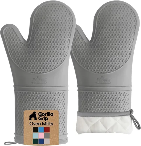 Vista 17 de GORILLA GRIP - Juego de guantes de horno de silicona suave sin BPA, guantes de cocina resistentes al calor e impermeables, forro de algodón grueso